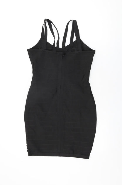 Back view of Missguided women’s black polyester bodycon, size M, v-neck zip
