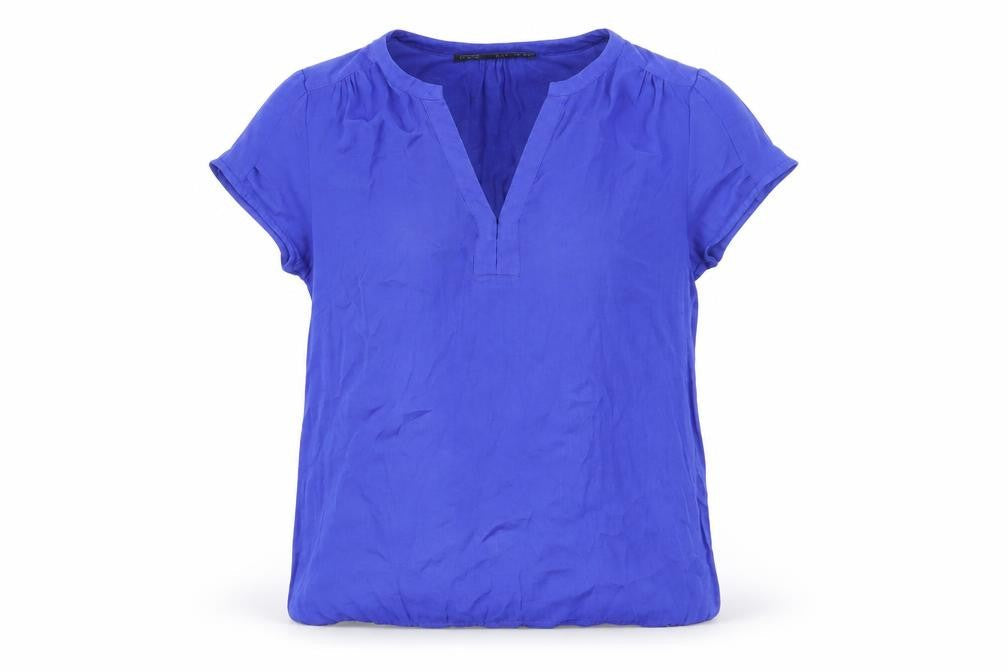 Zara Womens Blue Polyester Basic Blouse Size S V-Neck
