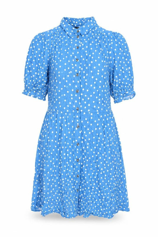 Marks & Spencer Womens Blue Polka Dot Viscose Skater Dress Size 12 Collared Button