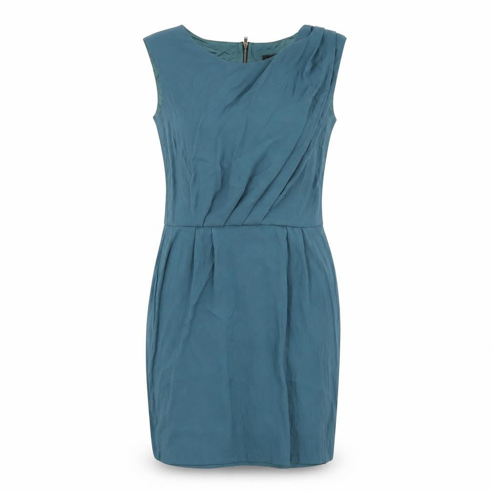 Topshop Womens Blue Polyester Shift Size 10 Round Neck Zip