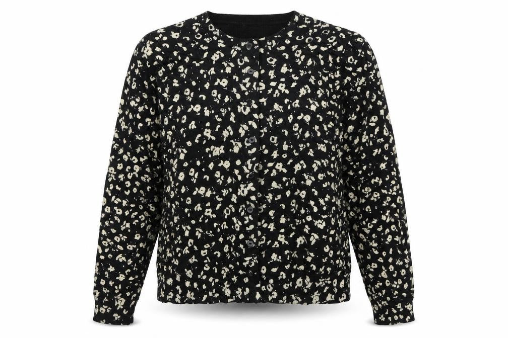Marks & Spencer Womens Black Round Neck Animal Print Viscose Cardigan Jumper Size 16