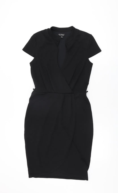 Additional front view of Miss Selfridge women’s black polyester bodycon, size UK 10, v-neck pullover