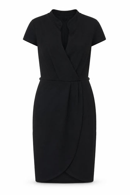 Front view of Miss Selfridge women’s black polyester bodycon, size UK 10, v-neck pullover