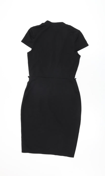 Back view of Miss Selfridge women’s black polyester bodycon, size UK 10, v-neck pullover