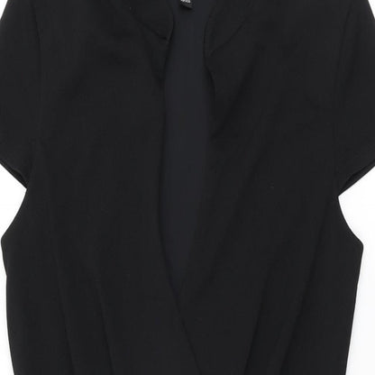 Close-up detail of Miss Selfridge women’s black polyester bodycon, size UK 10, v-neck pullover