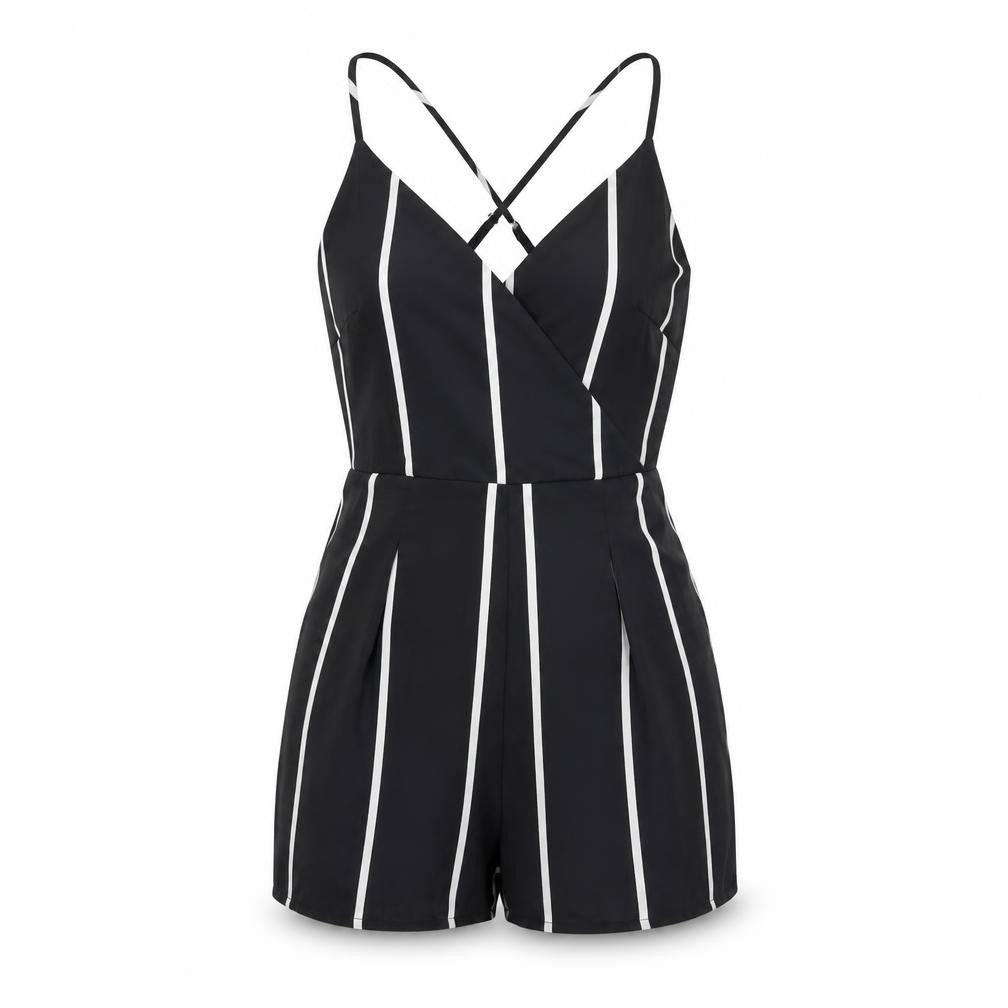 Missguided Womens Black Striped Polyester Playsuit One-Piece Size 6 Zip
