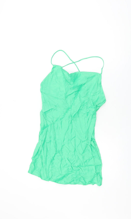 Zara Womens Green Viscose Camisole T-Shirt Size XS Cowl Neck