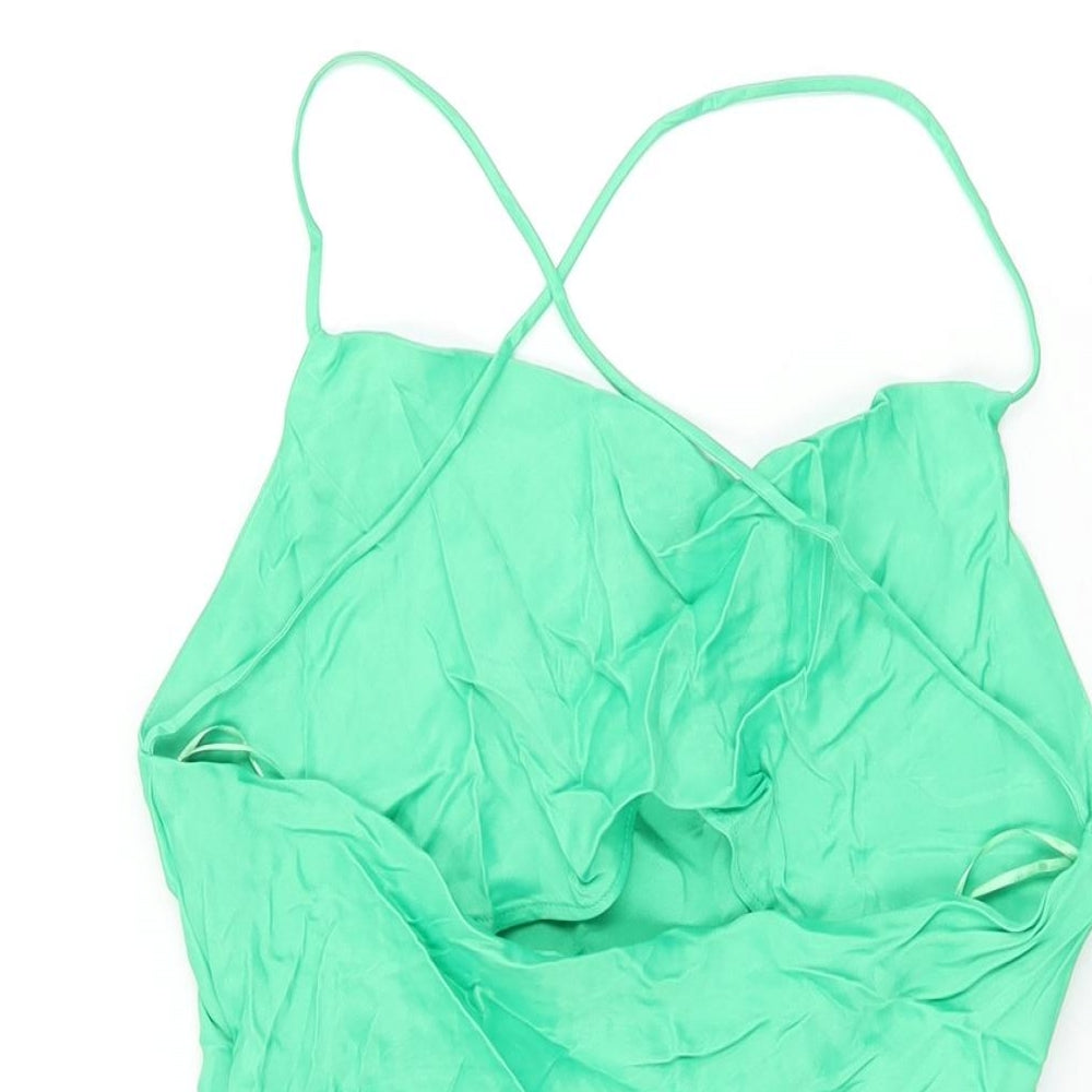Zara Womens Green Viscose Camisole T-Shirt Size XS Cowl Neck