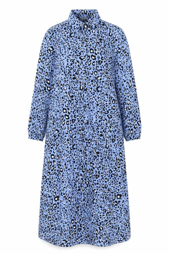 Sarta Womens Blue Animal Print Viscose Shirt Dress Size S Collared Button