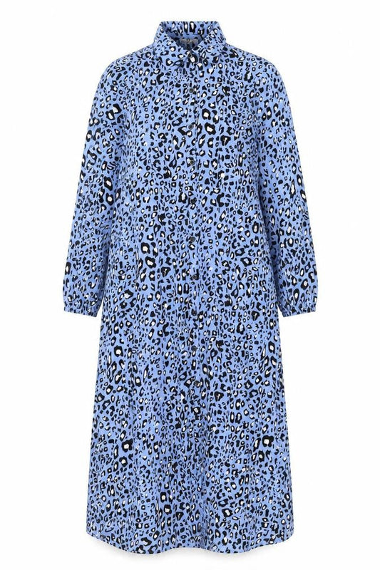 Sarta Womens Blue Animal Print Viscose Shirt Dress Size S Collared Button
