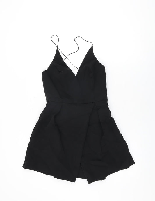 Topshop Womens Black Polyester Skater Dress Size 10 V-Neck Zip