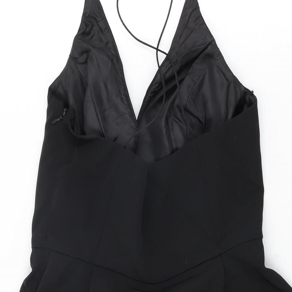 Topshop Womens Black Polyester Skater Dress Size 10 V-Neck Zip