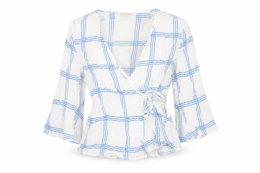 Miss Selfridge Womens White Geometric Viscose Wrap T-Shirt Size 10 V-Neck