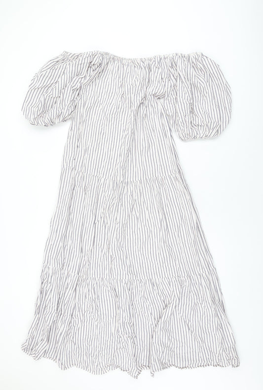 ASOS Womens White Striped Polyester A-Line Size 8 Off the Shoulder Pullover