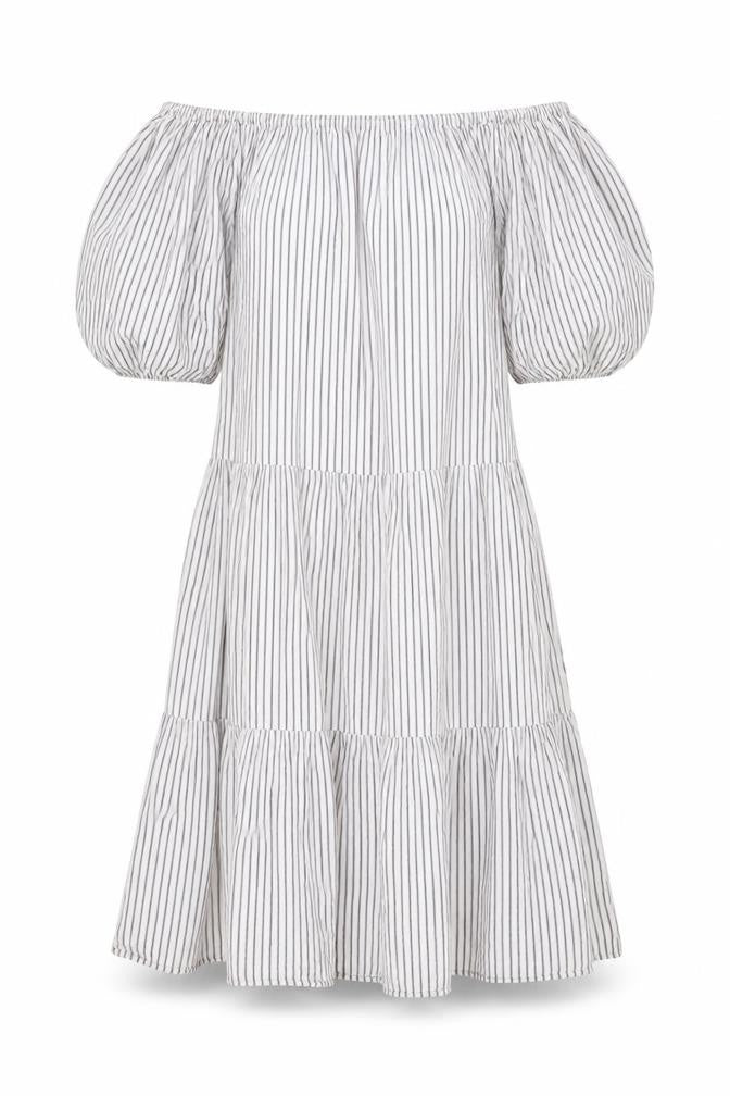 ASOS Womens White Striped Polyester A-Line Size 8 Off the Shoulder Pullover