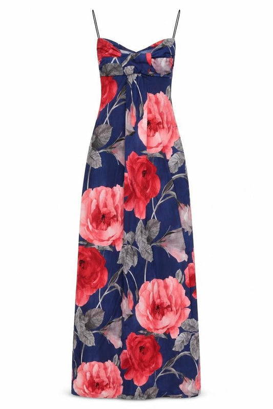 Miso Womens Blue Floral Polyester Maxi Size 8 Off the Shoulder Pullover