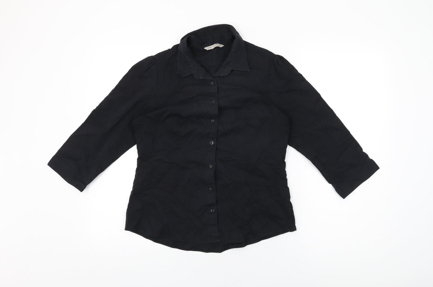 Marks and Spencer Womens Black Polyester Basic Button-Up Size 12 Collared