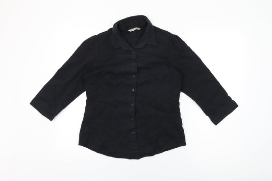 Marks and Spencer Womens Black Polyester Basic Button-Up Size 12 Collared