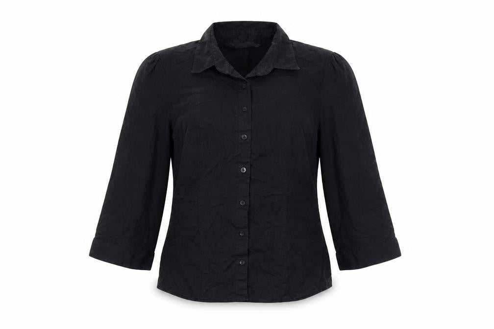 Marks & Spencer Womens Black Polyester Basic Button-Up Size 12 Collared