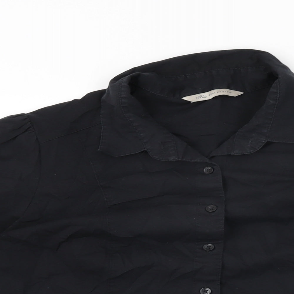 Marks and Spencer Womens Black Polyester Basic Button-Up Size 12 Collared