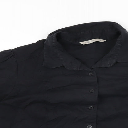 Marks & Spencer Womens Black Polyester Basic Button-Up Size 12 Collared