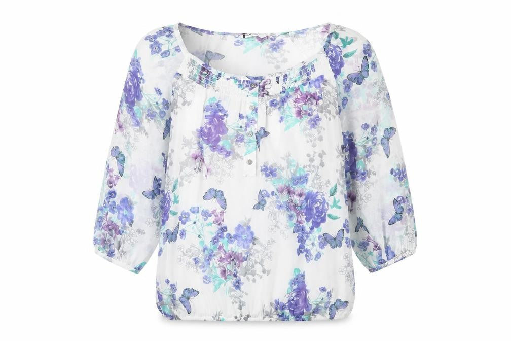BHS Womens White Floral Polyester Basic Blouse Size 8 Scoop Neck