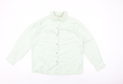 Daxon Womens Green Polyester Basic Button-Up Size 16 Collared