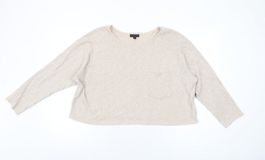 Topshop Womens Beige Polyester Basic T-Shirt Size 14 Round Neck