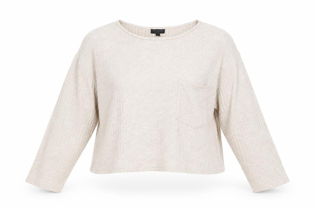 Topshop Womens Beige Polyester Basic T-Shirt Size 14 Round Neck