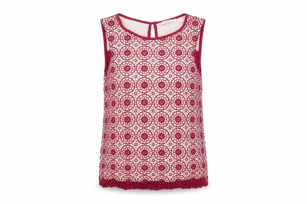 Oasis Womens Red Floral Viscose Basic T-Shirt Size M Round Neck
