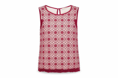Oasis Womens Red Floral Viscose Basic T-Shirt Size M Round Neck