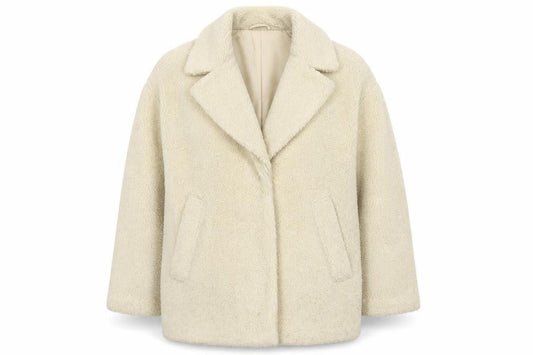 H&M Womens Ivory Overcoat Coat Size L Snap - Teddy Fleece