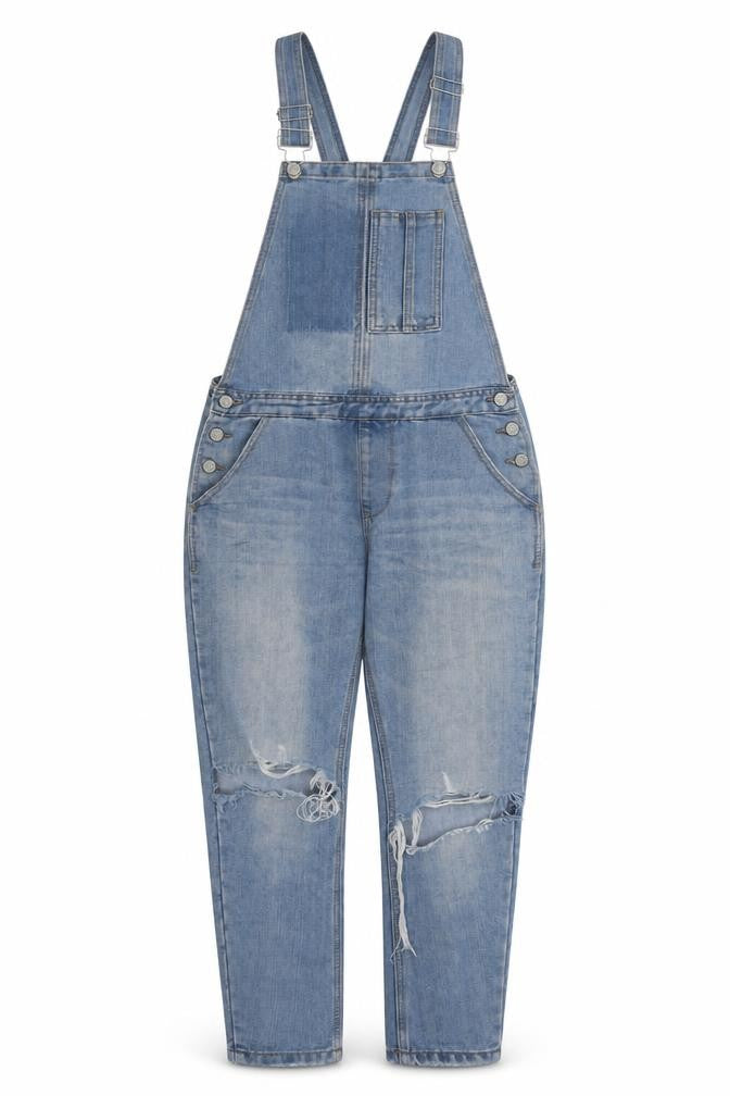 Denim & Co. Womens Blue Cotton Dungaree One-Piece Size 8 L27 in Zip - Distressed