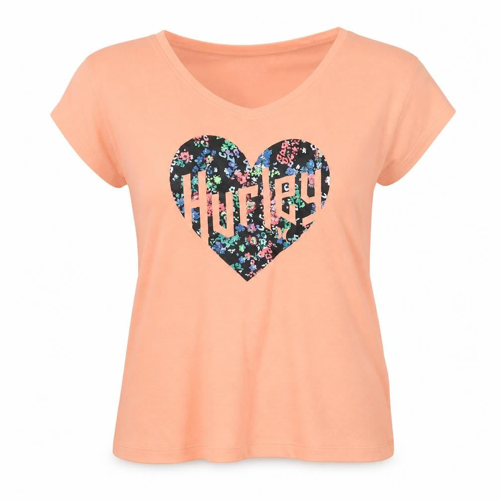 Hurley Womens Orange Polyester Basic T-Shirt Size XL Round Neck - Logo, Hearth