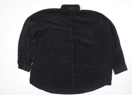 Audrey Mens Black Polyester Button-Up Size S Collared Button - Size S/M