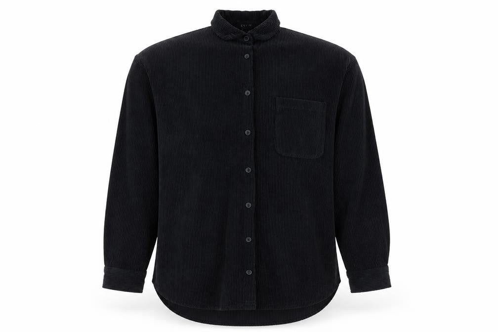 Audrey Mens Black Polyester Button-Up Size S Collared Button - Size S/M