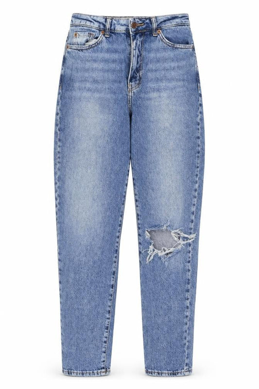 New Look Womens Blue Polyester Blend Mom Jeans Size 8 L29 in Regular Zip