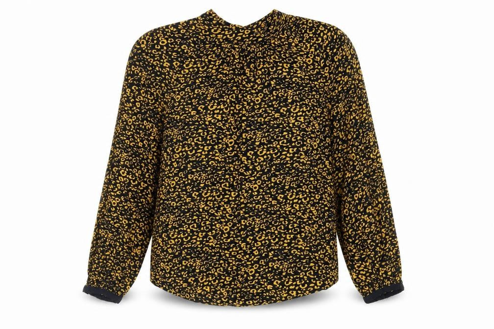 Marks & Spencer Womens Black Animal Print Viscose Basic Blouse Size 10 Mock Neck