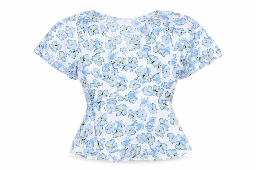 Marks & Spencer Womens White Floral Viscose Basic Blouse Size 10 V-Neck