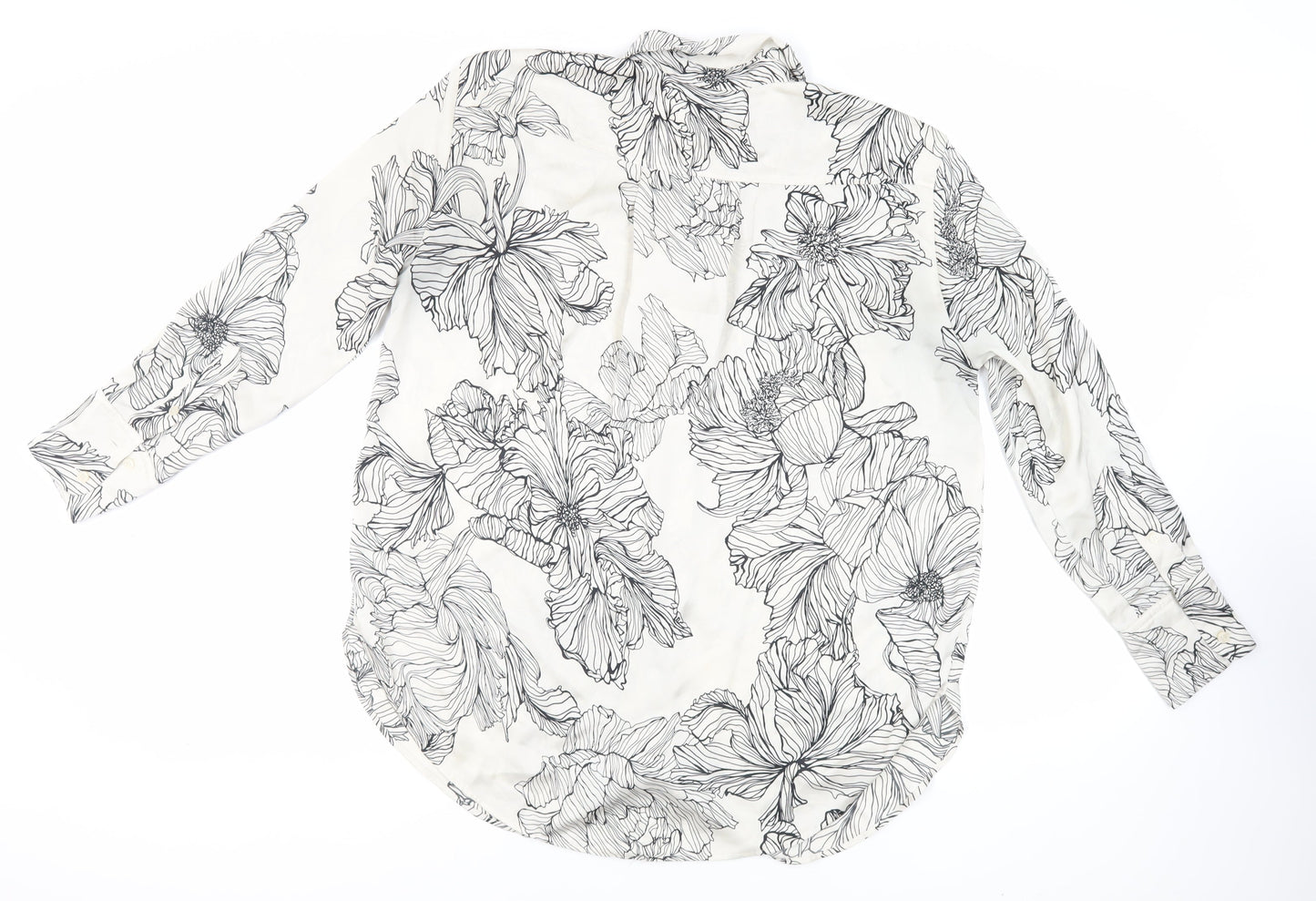 H&M` Womens Ivory Floral Polyester Basic Button-Up Size M Collared
