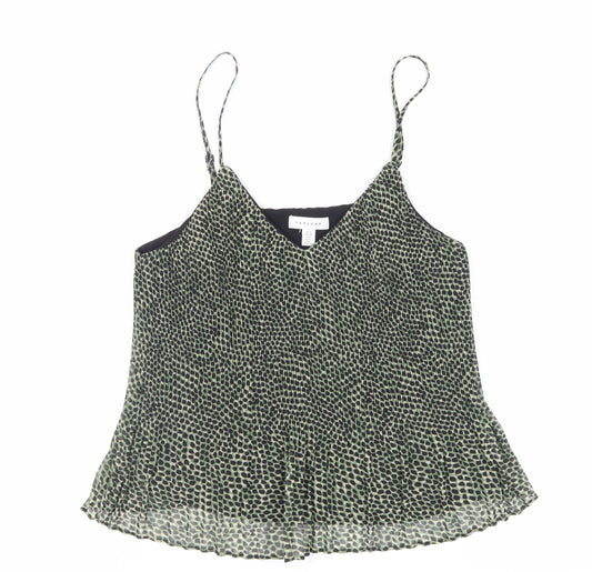 Topshop Womens Green Animal Print Polyester Camisole Tank Size 10 V-Neck