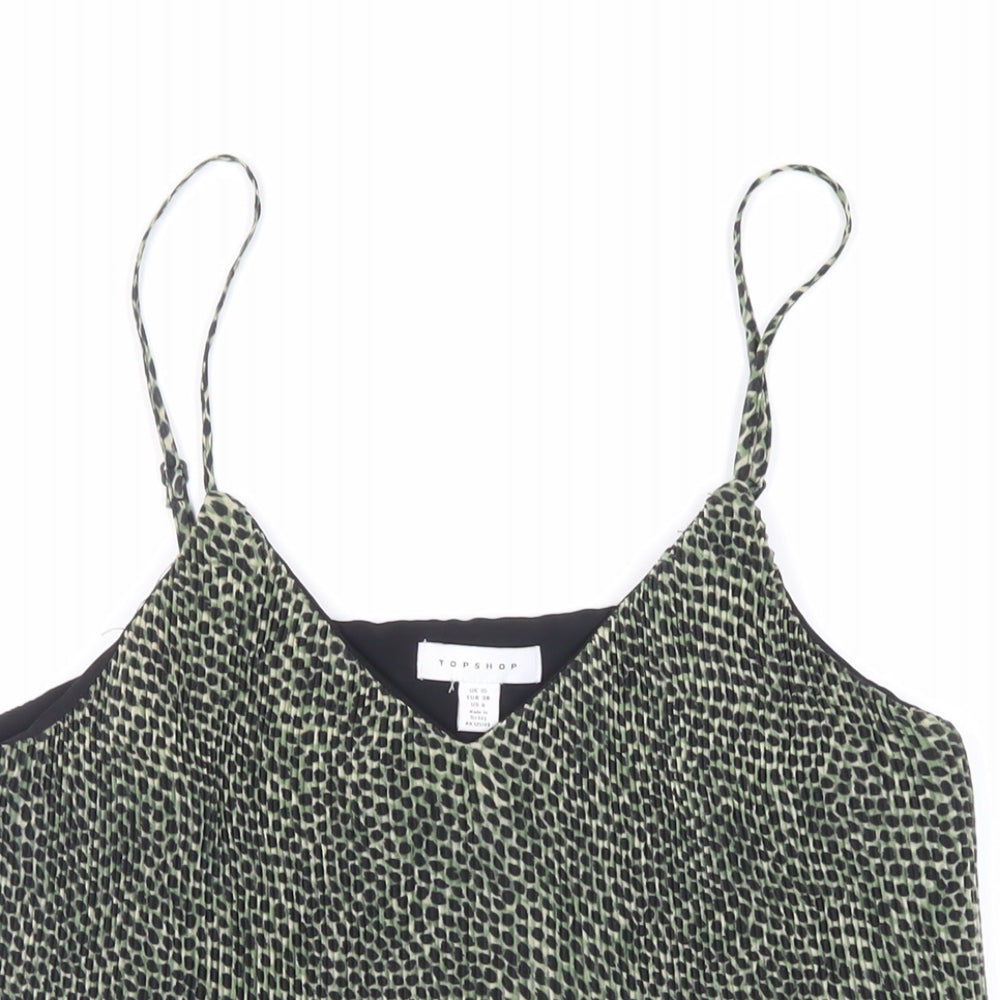 Topshop Womens Green Animal Print Polyester Camisole Tank Size 10 V-Neck