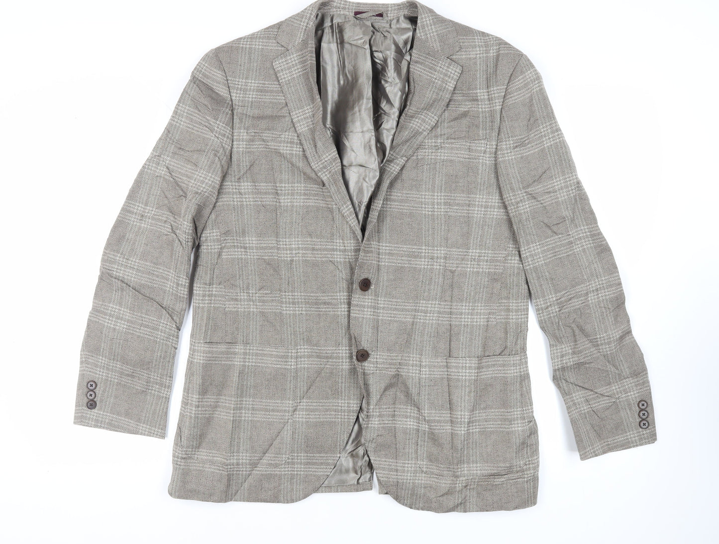 Marks and Spencer Mens Beige Plaid Cotton Jacket Suit Jacket Size 42 Regular