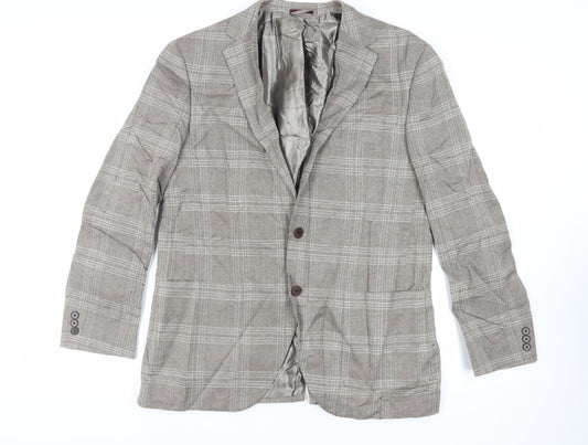 Marks and Spencer Mens Beige Plaid Cotton Jacket Suit Jacket Size 42 Regular