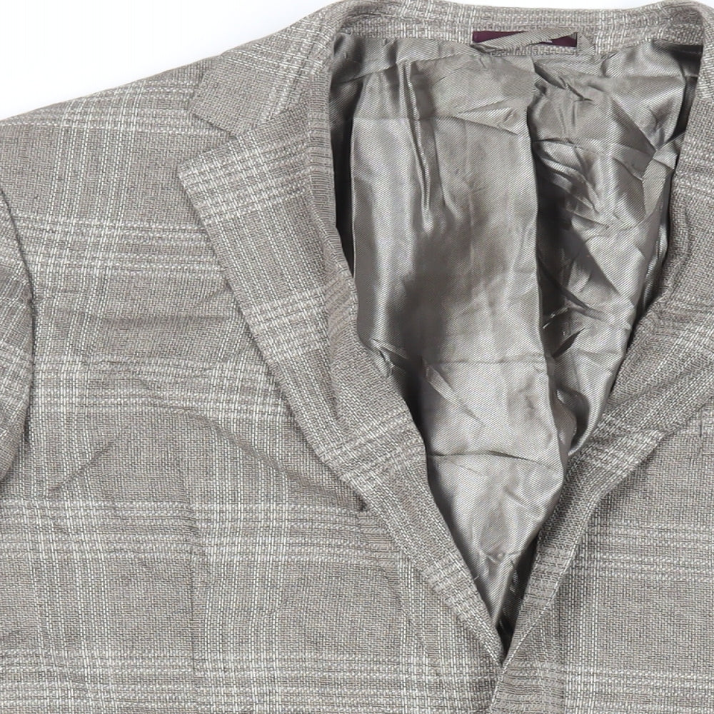 Marks and Spencer Mens Beige Plaid Cotton Jacket Suit Jacket Size 42 Regular