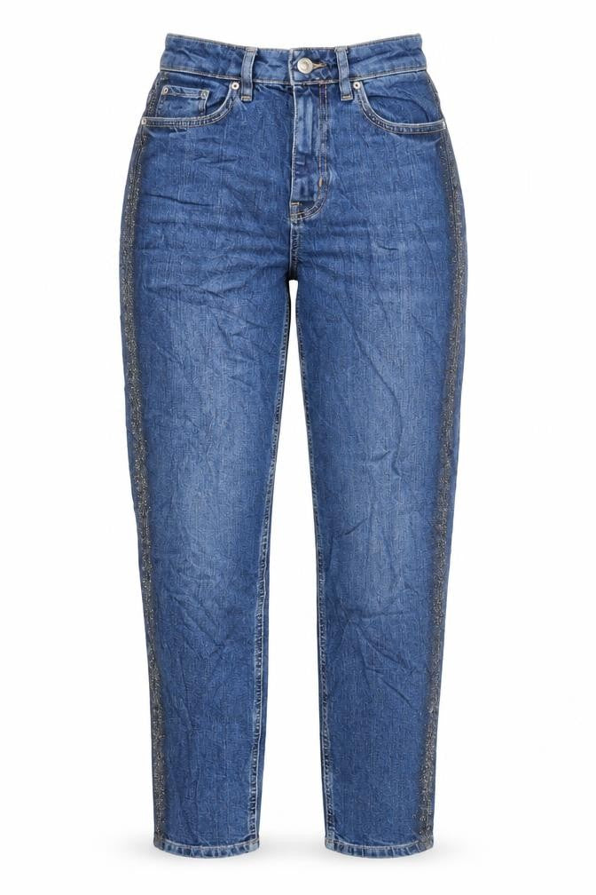 Marks & Spencer Womens Blue Cotton Mom Jeans Size 6 L27 in Regular Zip - Glitter Side Stripe