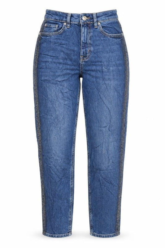 Marks & Spencer Womens Blue Cotton Mom Jeans Size 6 L27 in Regular Zip - Glitter Side Stripe