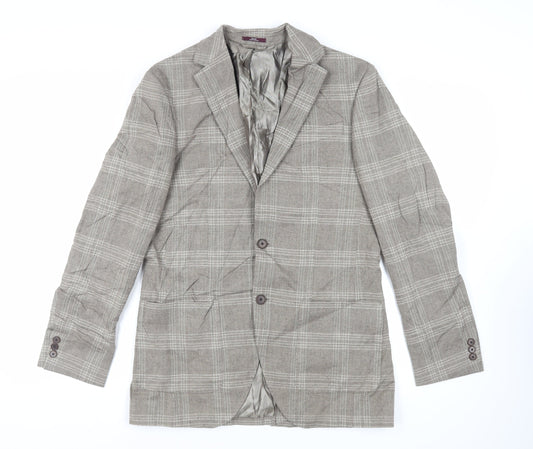 Marks and Spencer Mens Beige Plaid Cotton Jacket Blazer Size 38 Regular