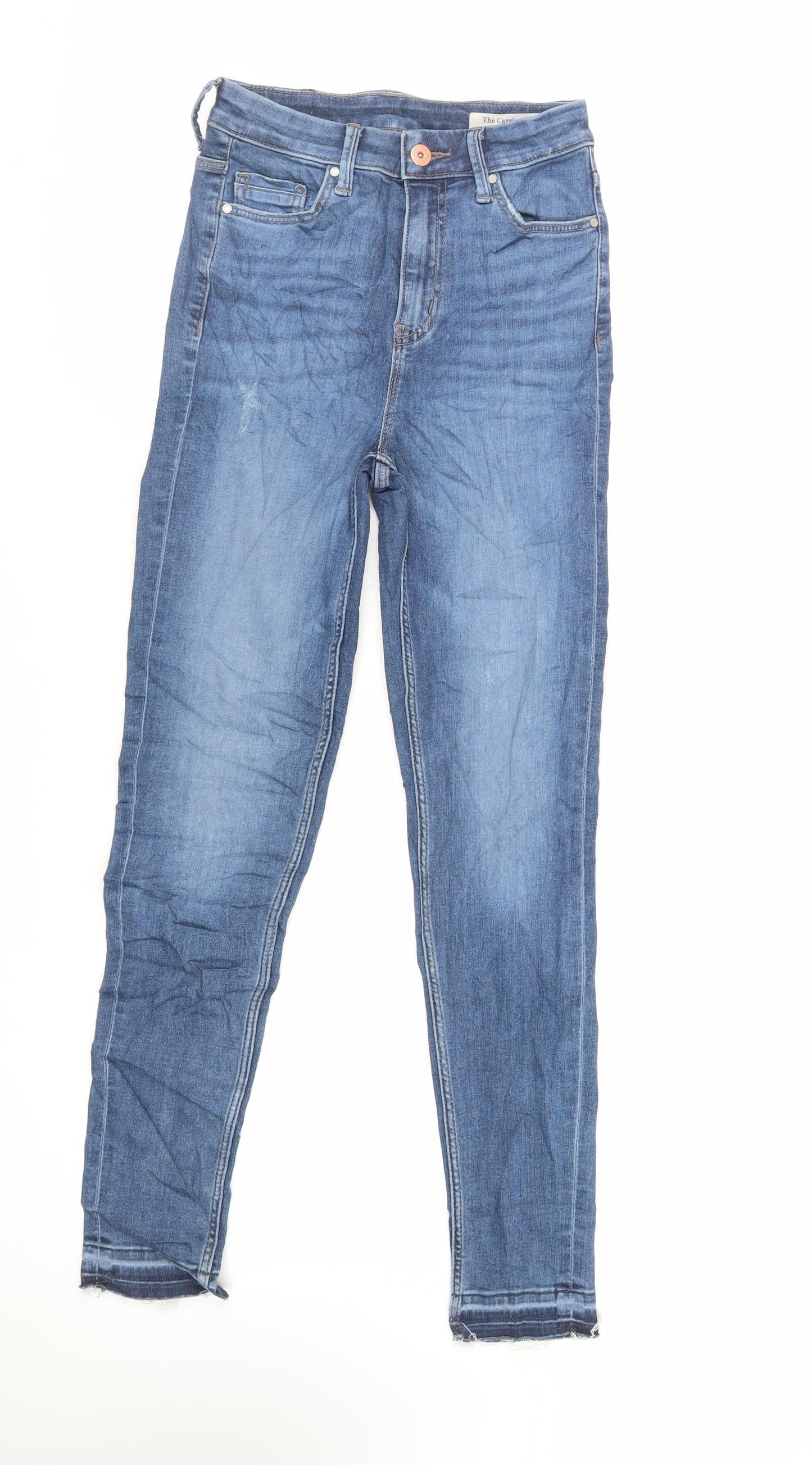 Marks and Spencer Womens Blue Cotton Skinny Jeans Size 6 L29 in Regular Zip - Raw Hem