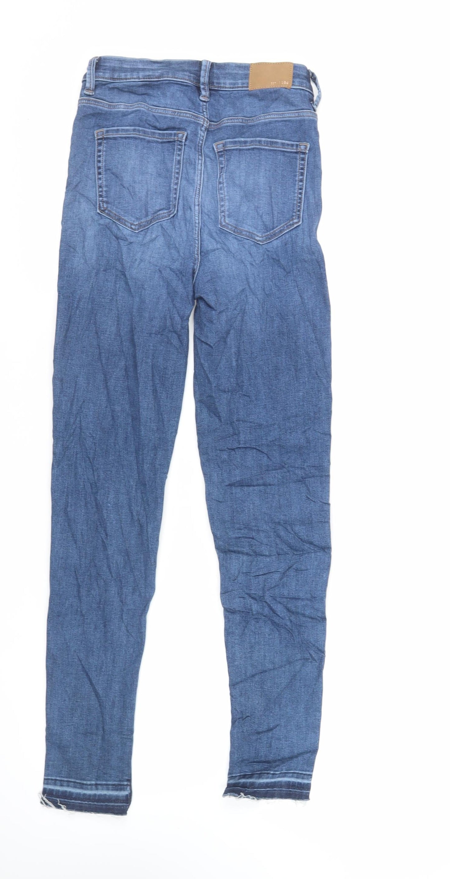 Marks and Spencer Womens Blue Cotton Skinny Jeans Size 6 L29 in Regular Zip - Raw Hem